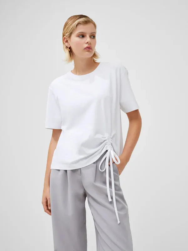 Rallie Rouched T-Shirt in Linen White