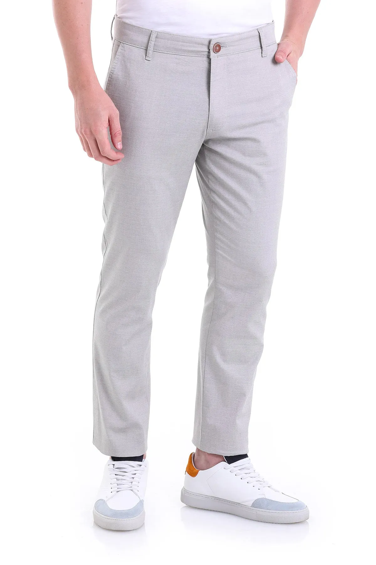 Regular Fit Gray High Waist Light Cotton Casual Pants