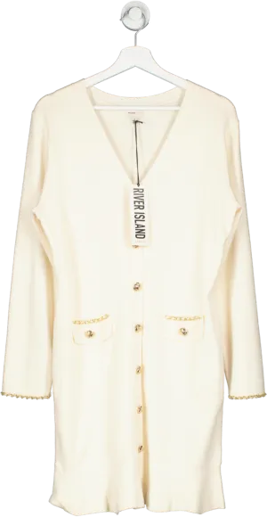 River Island Cream Long Sleeve Gold Button Cardigan UK 18