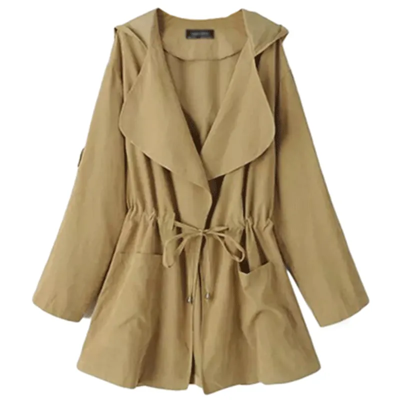 Solid color hooded trench coat