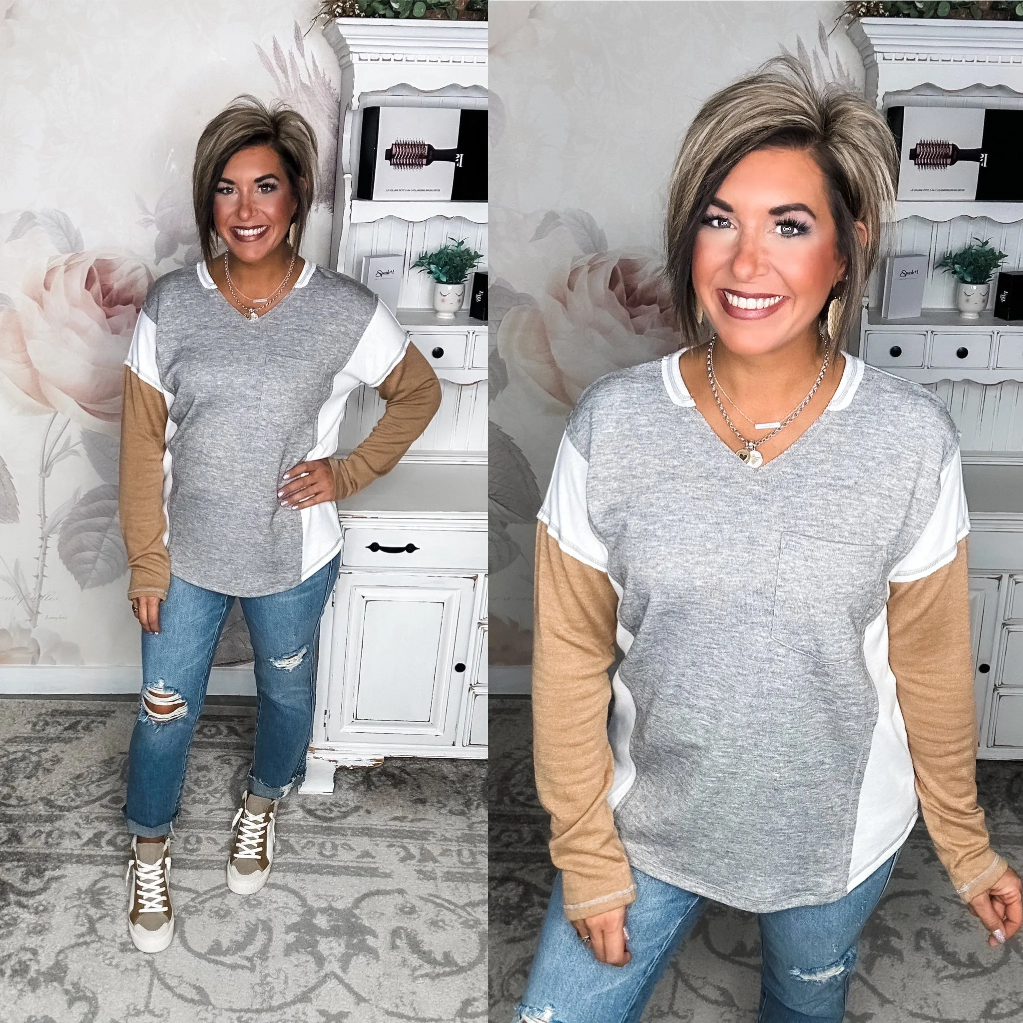 Standing Still Knit Top - Grey