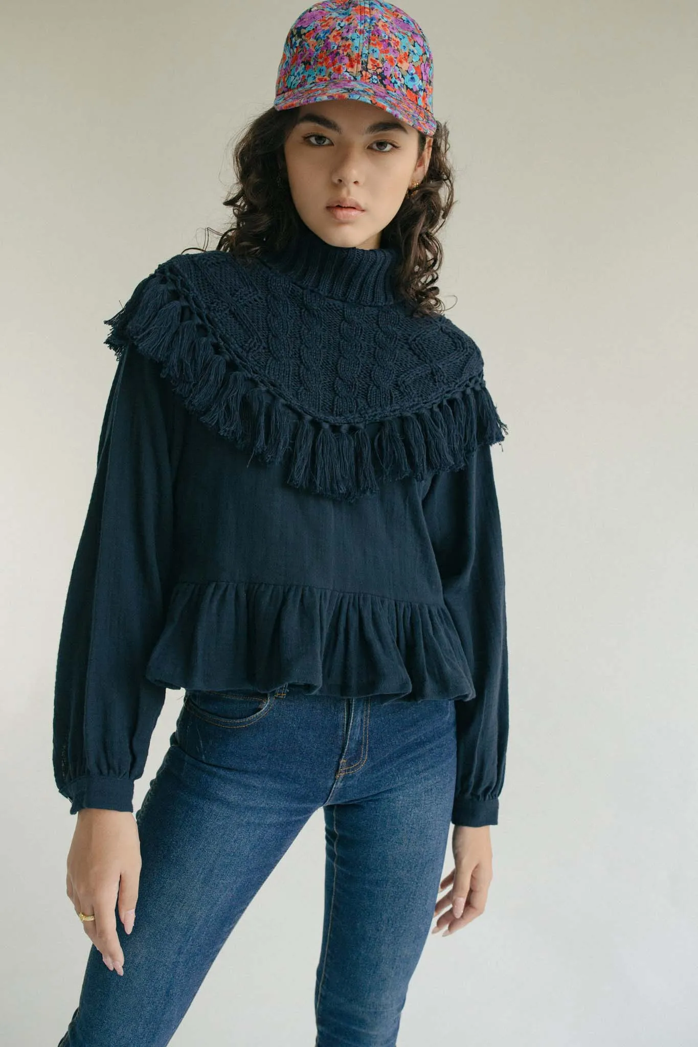 THE DYLAN COTTON TOP WITH KNITTED WARMER - INK BLUE