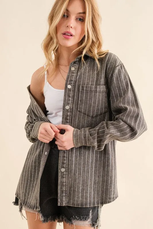 The Taylor Sparkle Stone Stripe Denim Jacket