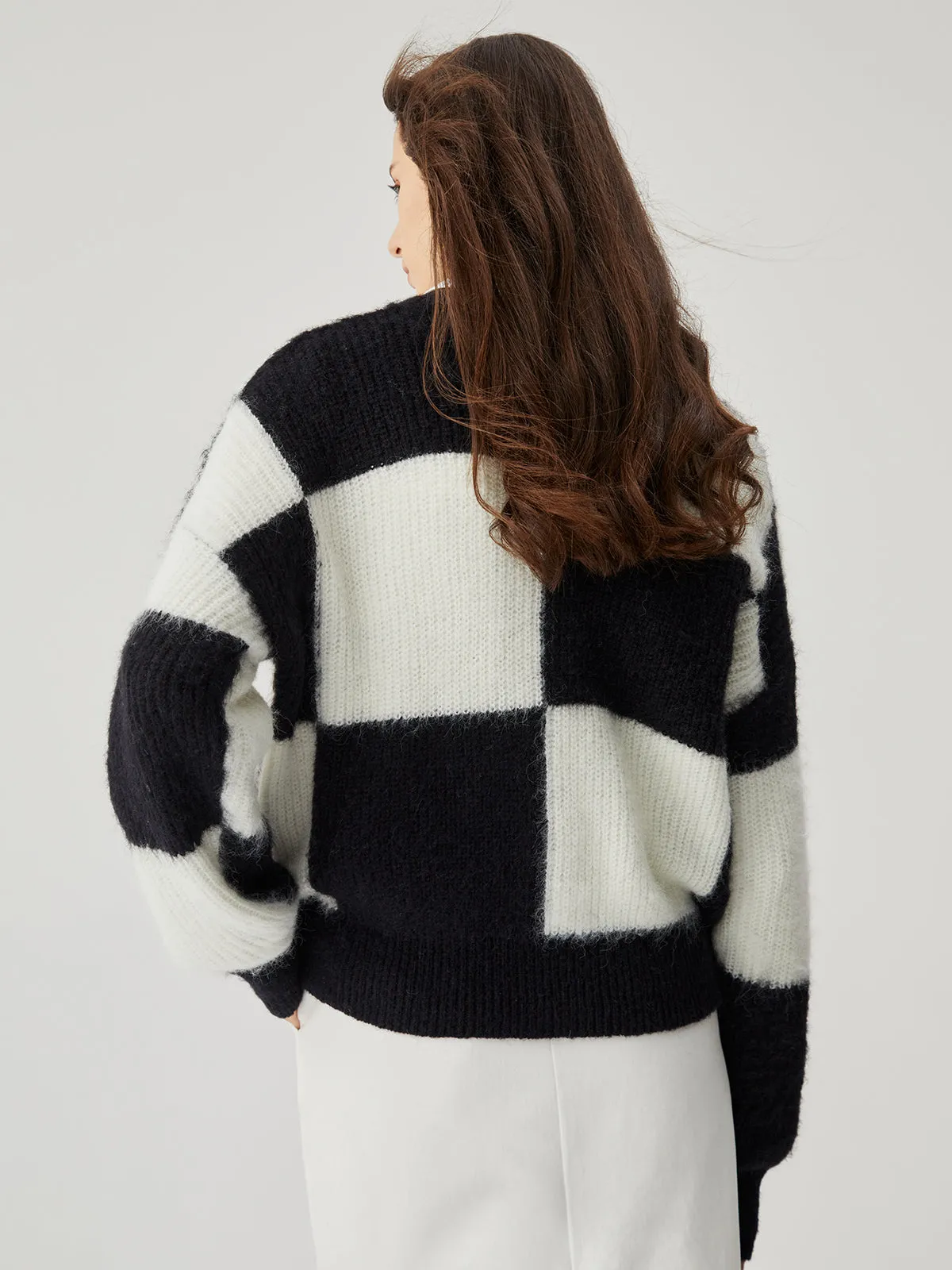 Wenkouban-Christmas Thanksgiving outfits_Check Colorblock Crew Trendy Neck Knit Sweater