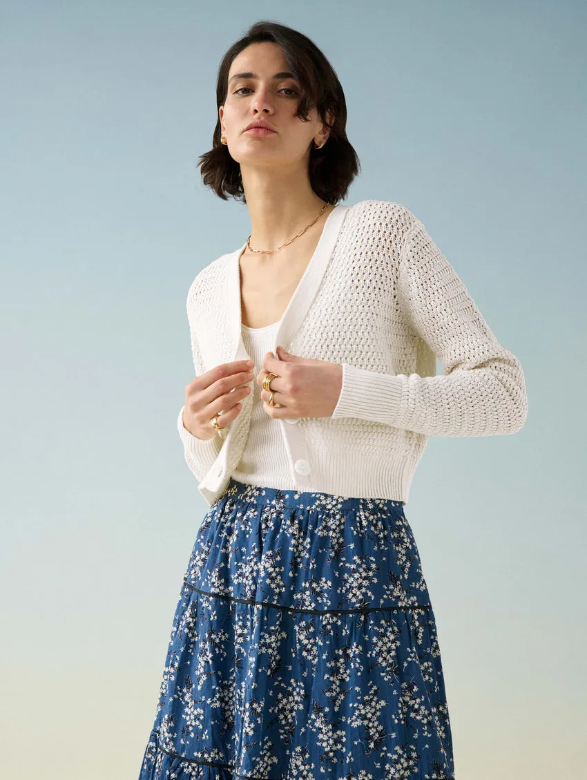 White   Warren - Mercerized Cotton Mesh Cardigan in White