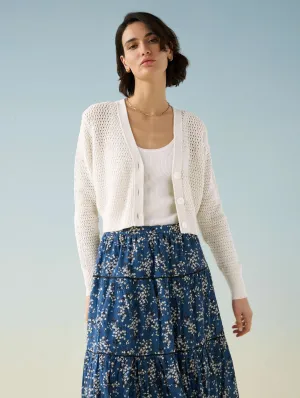 White   Warren - Mercerized Cotton Mesh Cardigan in White